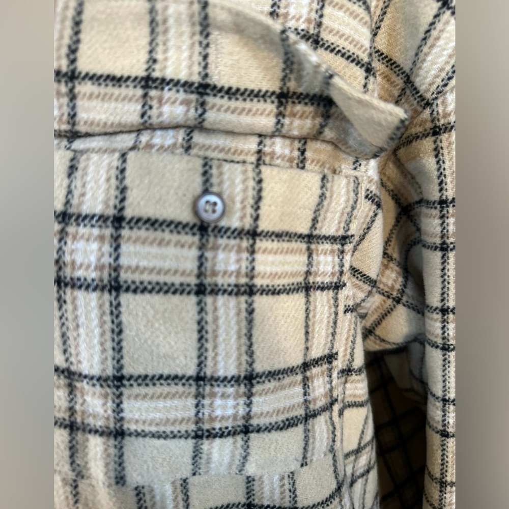Princess Polly Womens US 4 Button Front Shirt Jacket Shacket Beige Black Flannel - Picture 6 of 12
